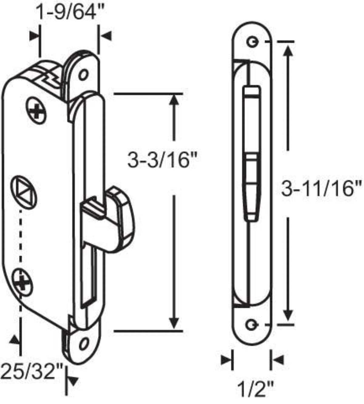 Interlock Roto Sliding Glass Door Mortise Lock with 3-11/16" Hole Spacing - 16-490 - Garage and Sliding Door Hardware