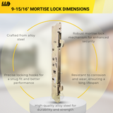 Amesbury Truth Dual Point 9-15/16" Mortise Lock (No FacePlate) with Anti-Slam Pin for Sliding Patio Glass Door Locking Mechanism Replacement  | Fix and Repair Door Hardware Lock Set - Alloy Steel