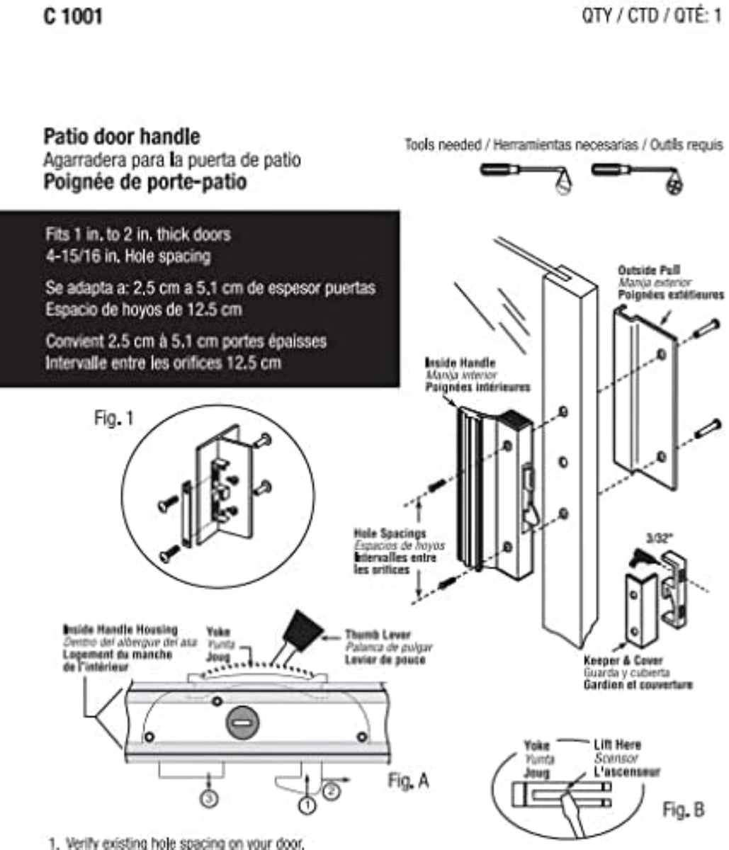 Sliding Glass Door Handle Set, 415/16 In. Hole Spacing, Extruded Aluminum, Black Fix and