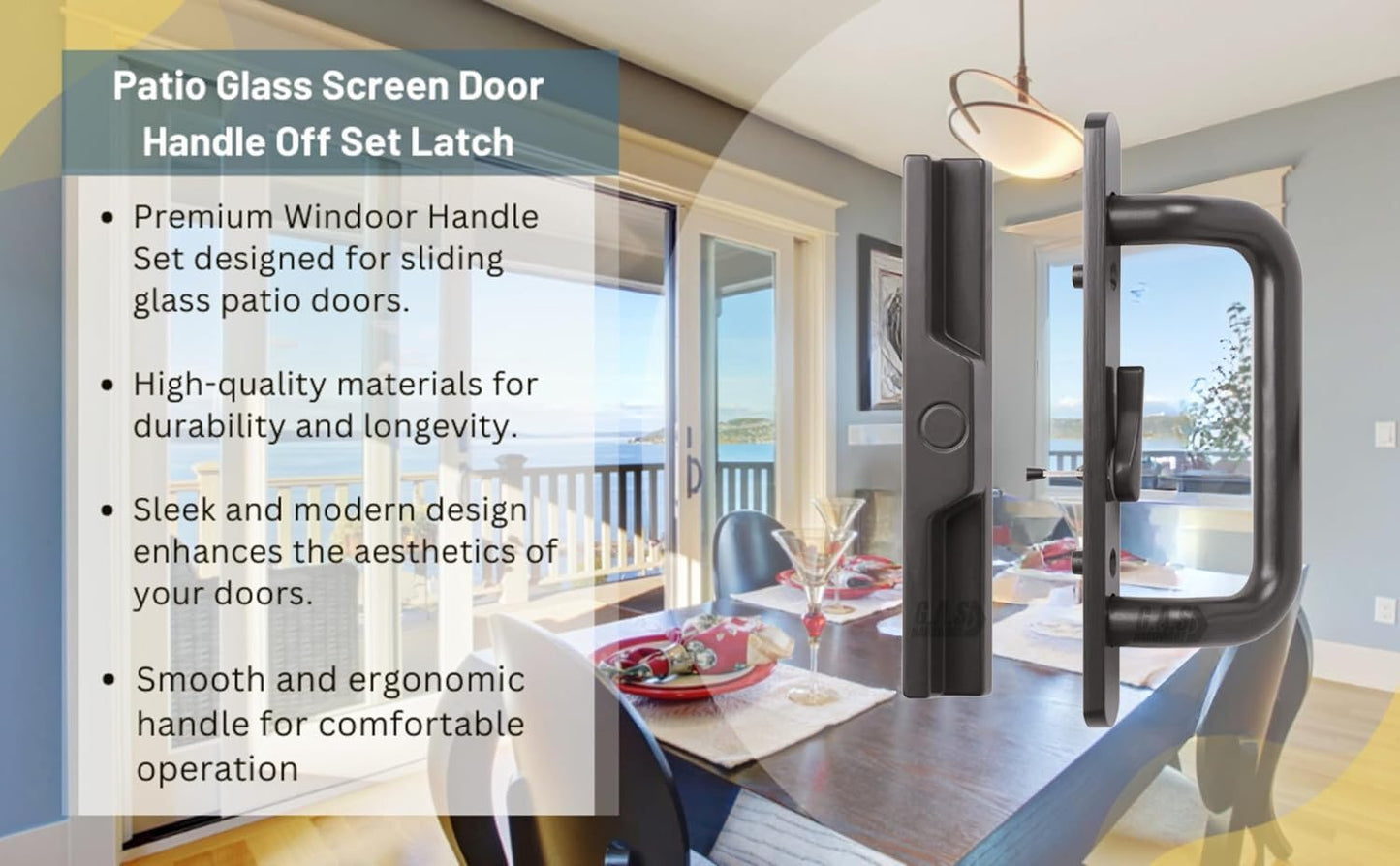 (DH-204-B) Windor Handle for Sliding Door, 3-15/16" Hole Space - Offset Latch, Bronze - Garage and Sliding Door Hardware