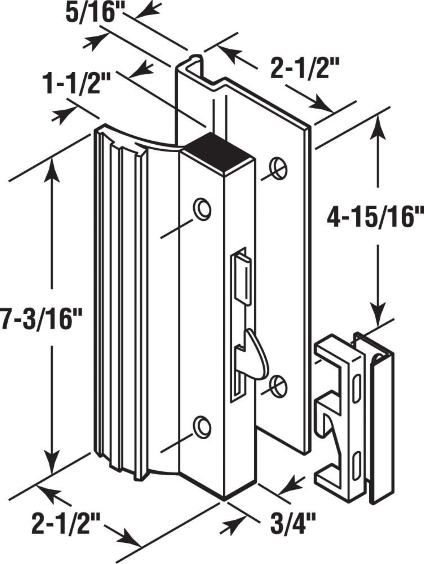Sliding Glass Door Handle Set, 4-15/16 In. Hole Spacing, Extruded Aluminum, Black | Fix and Replace Patio Door Handle Set (DH-152) - Garage and Sliding Door Hardware
