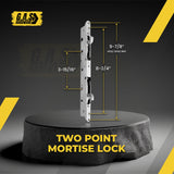 2-Point Sliding Door Outward Mortise Lock, Center Latch, No Faceplate 9-7/8" Hole Space - Stainless Steel - Garage and Sliding Door Hardware