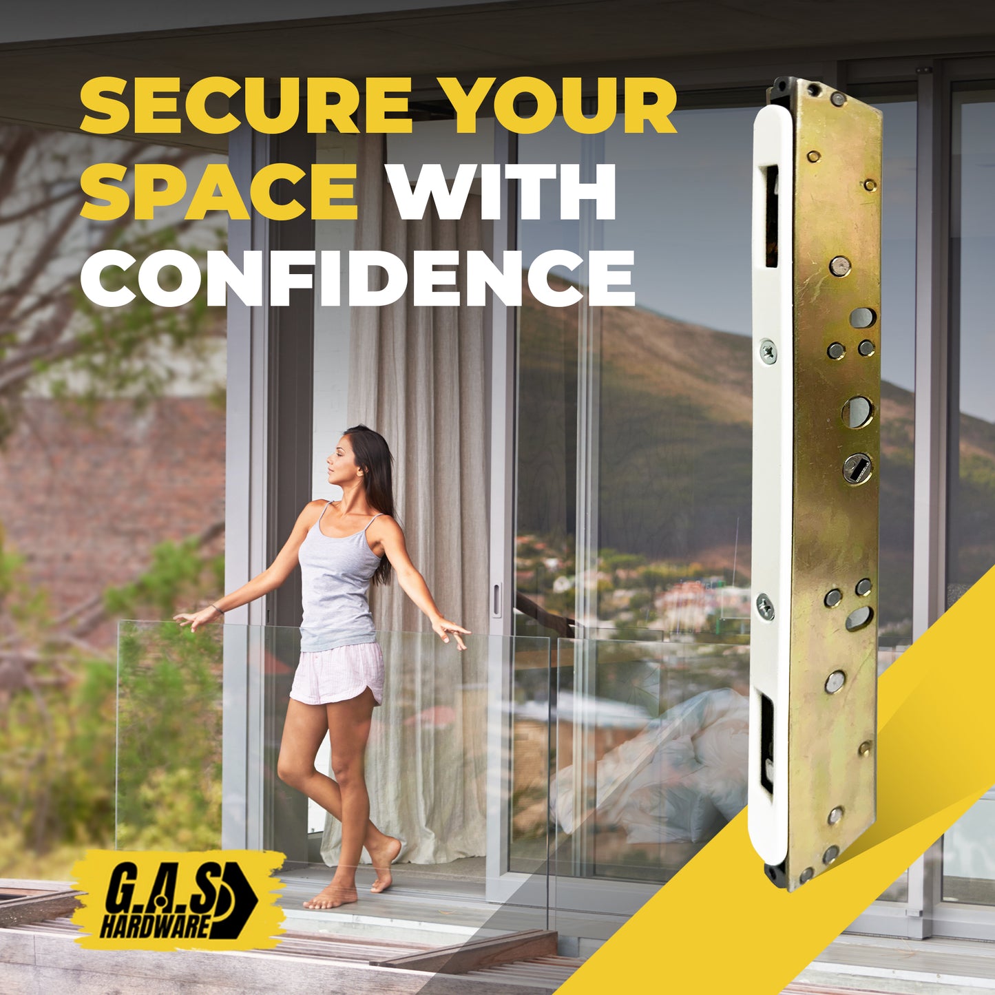 10" Dual Point Mortise Lock, 9-7/8" Hole Spacing, CENTER Latch Position - Garage and Sliding Door Hardware