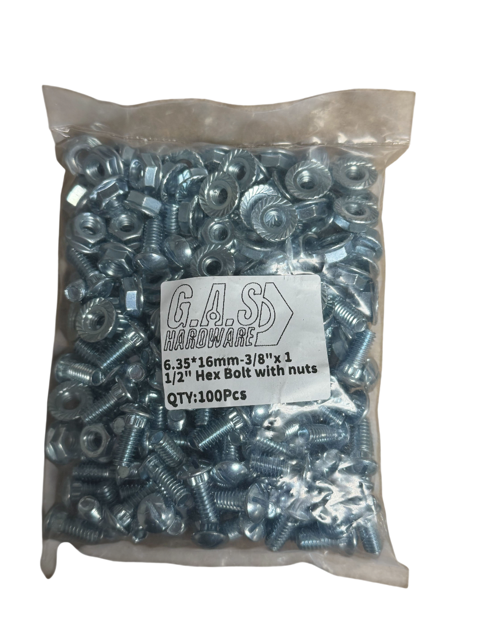 3.35 x 16mm - 3/8" x 1 1/2" Hex Bolts with Nuts (100 Pack) - Garage and Sliding Door Hardware