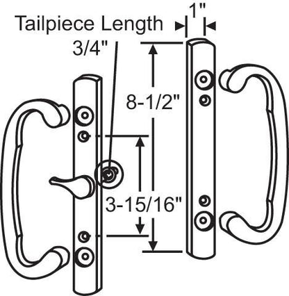 (DH-211-GOLD) Legacy Handle Set for Sliding Doors, 3-15/16" Hole Space- GOLD- CENTER LATCH - Garage and Sliding Door Hardware