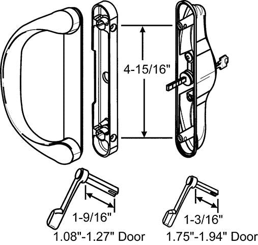 Sliding Patio Glass Door Keyed Mortise Style Handle Set + 4-15/16" Hole Spacing for Doors up to 1-3/8" Thick - Garage and Sliding Door Hardware