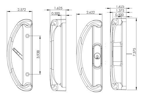 White Sliding Patio Glass Door Handle with Keyed Lock - 3.93" Hole Spacing - DH-580-WITH-KEY - Garage and Sliding Door Hardware