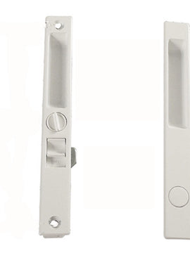Sliding Door Lock, Non-Keyed, Flush Mount, White, 6-9/16