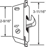 Sliding Door Mortise Lock ROUND face 45-degree with hook out and 3-11/16" Hole Spacing