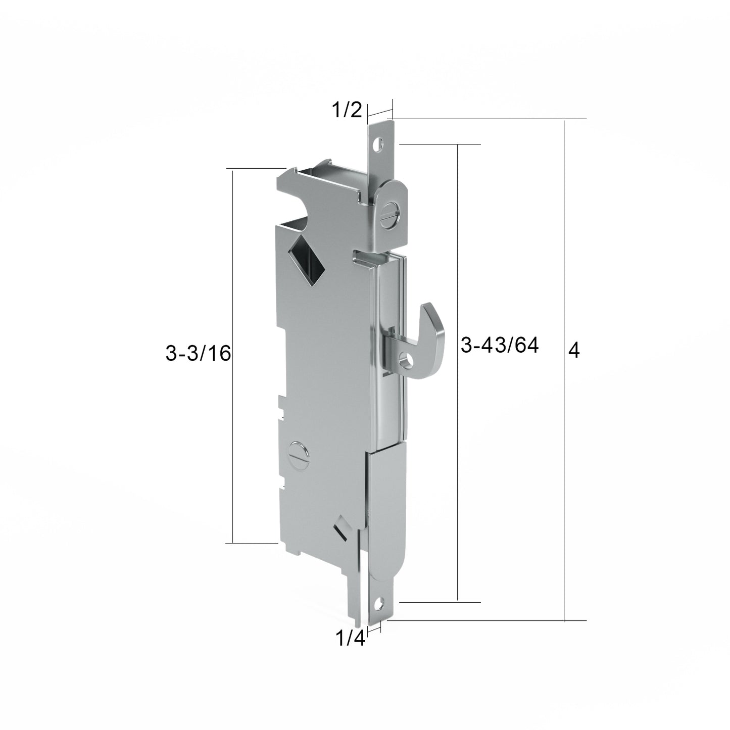3-11/16" Stainless Steel Sliding Patio Glass Door Mortise Lock 45-Degree ROUND Extended Reach (16-397ss) - Garage and Sliding Door Hardware