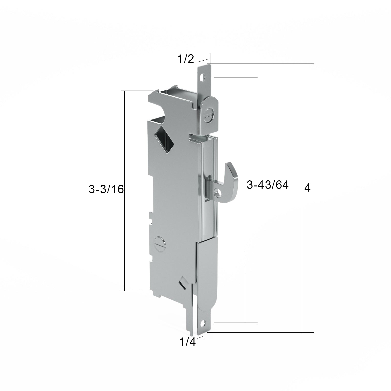 3-11/16" Stainless Steel Sliding Patio Glass Door Mortise Lock 45-Degree ROUND Extended Reach (16-397ss) - Garage and Sliding Door Hardware