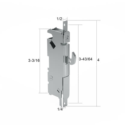 3-11/16" Stainless Steel Sliding Patio Glass Door Mortise Lock 45-Degree ROUND Extended Reach (16-397ss) - Garage and Sliding Door Hardware