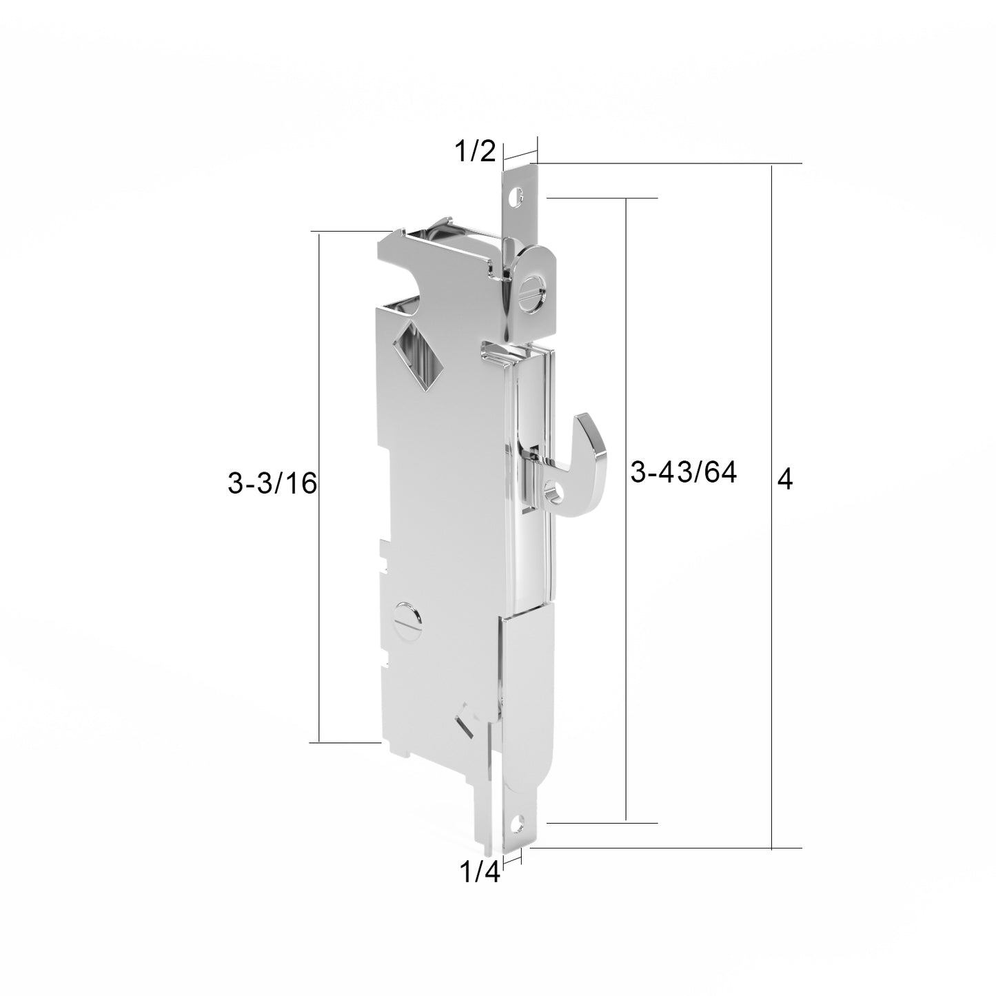 3-11/16" Stainless Steel Sliding Patio Glass Door Mortise Lock 45-Degree ROUND Extended Reach (16-397ss) - Garage and Sliding Door Hardware