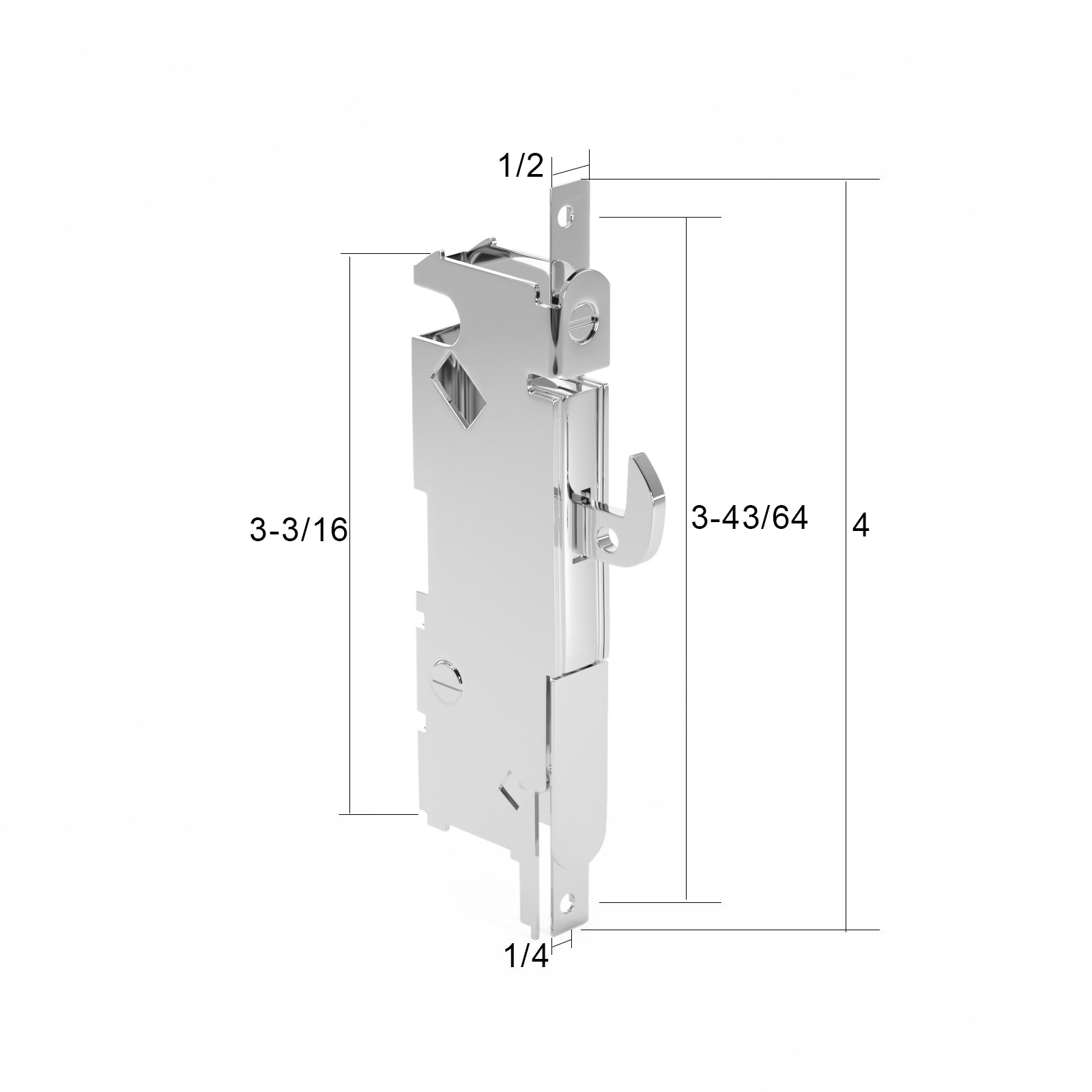 3-11/16" Stainless Steel Sliding Patio Glass Door Mortise Lock 45-Degree ROUND Extended Reach (16-397ss) - Garage and Sliding Door Hardware