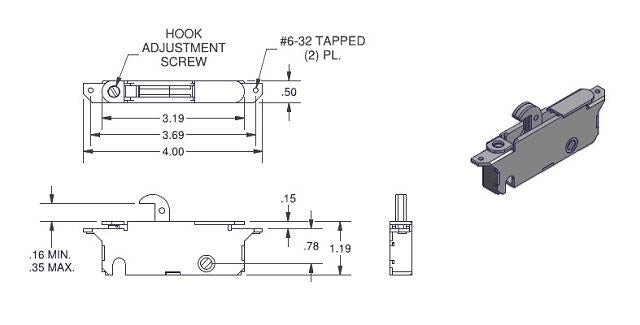 3-11/16" Stainless Steel Sliding Patio Glass Door Mortise Lock 45-Degree ROUND Extended Reach (16-397ss) - Garage and Sliding Door Hardware