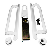 PGT 5400 Sliding Door Handle Set with Mortise Lock and Keys | White Handle Replacement for Patio Glass Door Repair 7-15/16 hole spacing 12.5" Faceplate Handle | (DH-489-WKA)