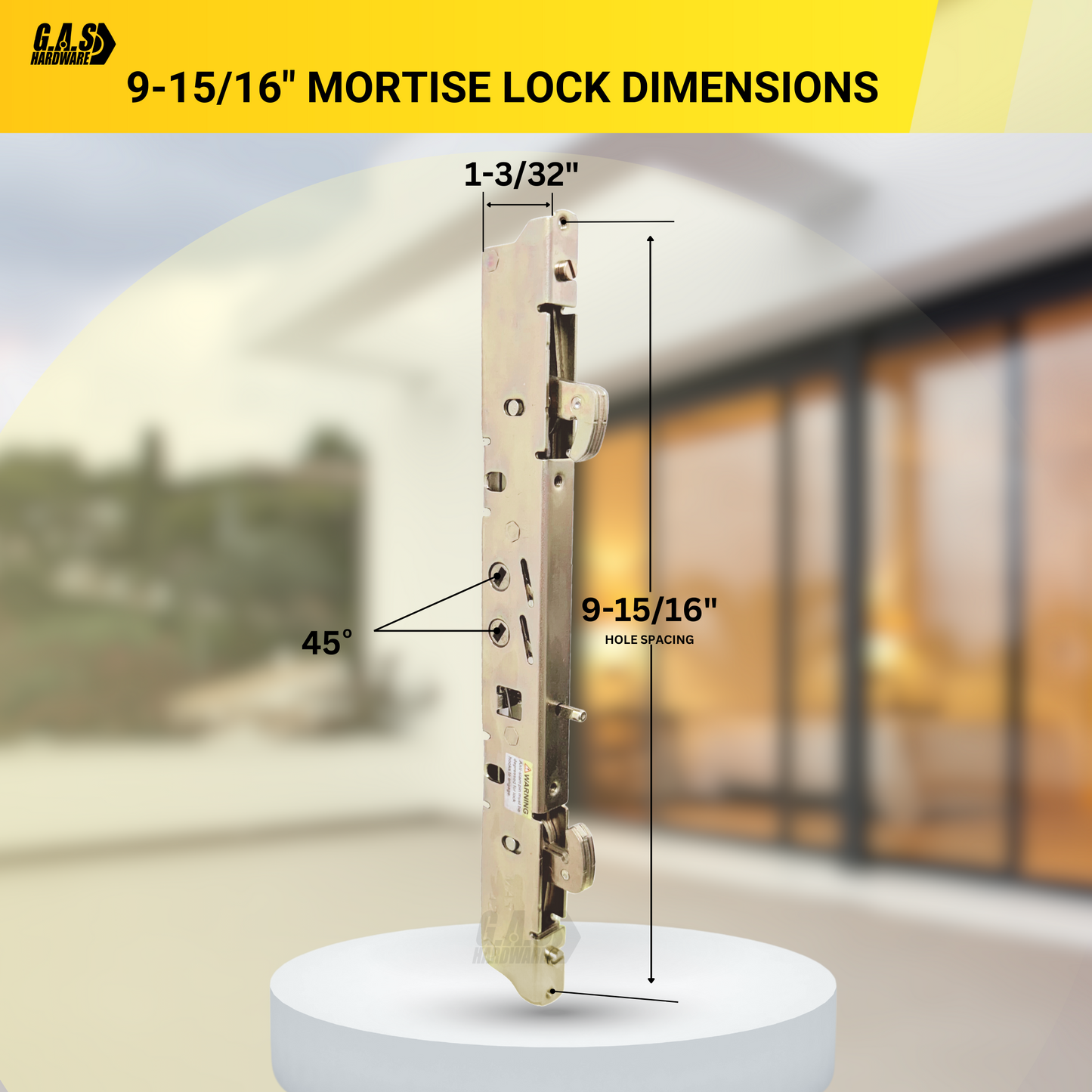 Amesbury Truth Dual Point 9-15/16" Mortise Lock (No FacePlate) with Anti-Slam Pin for Sliding Patio Glass Door Locking Mechanism Replacement- Alloy Steel - Garage and Sliding Door Hardware