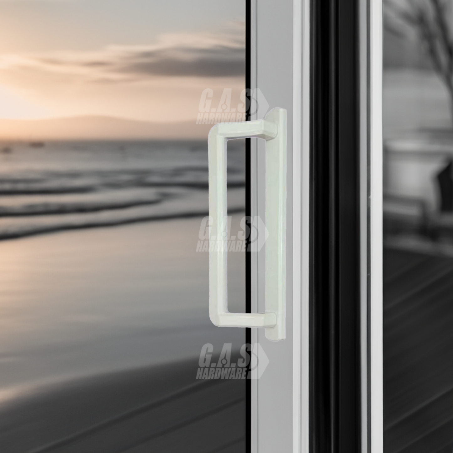 PGT 10" White Sliding Door Handle Set Kit with Thumb Latch Lever, and Screws Interior or Exterior Replacement Patio Door Handle with 3-7/8" Hole Spacing - Garage and Sliding Door Hardware