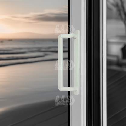 PGT 10" White Sliding Door Handle Set Kit with Thumb Latch Lever, and Screws Interior or Exterior Replacement Patio Door Handle with 3-7/8" Hole Spacing - Garage and Sliding Door Hardware
