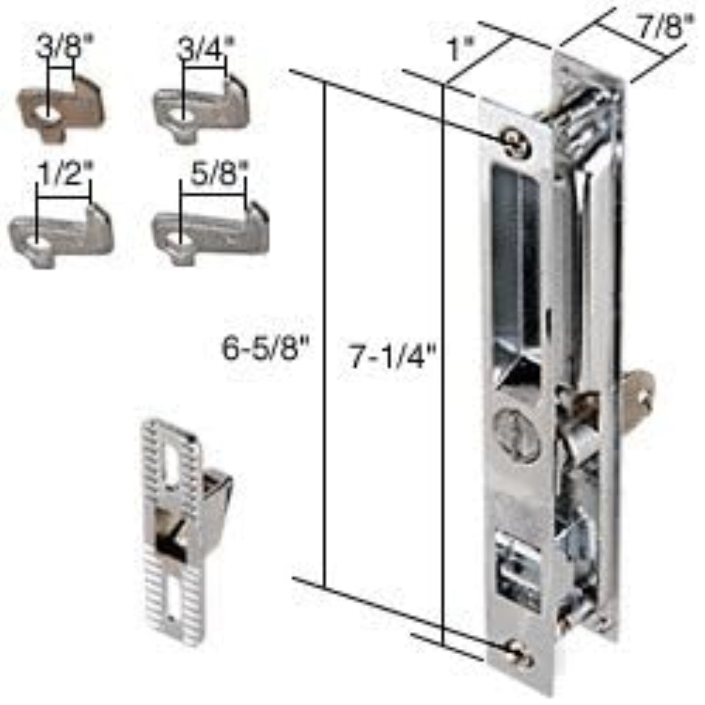 Sliding Door Flush Mount Handle Set with Key Cylinder | Keyed Chrome Flush Mount Sliding Glass Door Handle Set 6-5/8" Screw Holes with 4 Hook Assortment (DL-503-C-K) - Garage and Sliding Door Hardware