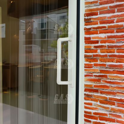 PGT 10" White Sliding Door Handle Set Kit with Thumb Latch Lever, and Screws Interior or Exterior Replacement Patio Door Handle with 3-7/8" Hole Spacing - Garage and Sliding Door Hardware