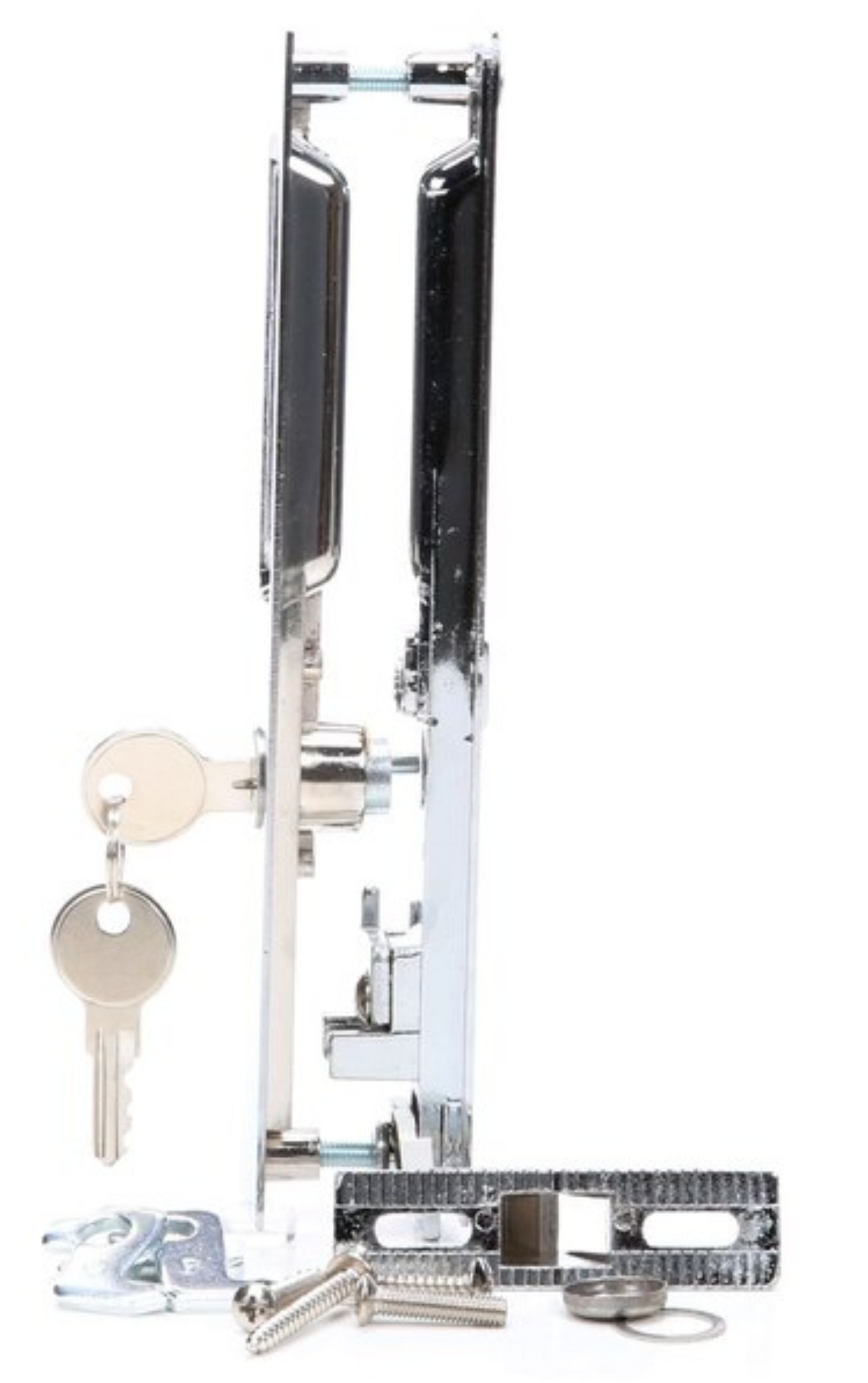 Sliding Door Flush Mount Handle Set with Key Cylinder | Keyed Chrome Flush Mount Sliding Glass Door Handle Set 6-5/8" Screw Holes with 4 Hook Assortment (DL-503-C-K) - Garage and Sliding Door Hardware