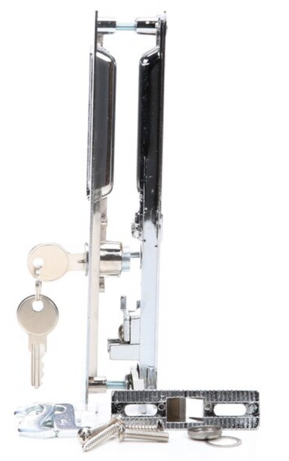 Sliding Door Flush Mount Handle Set with Key Cylinder | Keyed Chrome Flush Mount Sliding Glass Door Handle Set 6-5/8" Screw Holes with 4 Hook Assortment (DL-503-C-K) - Garage and Sliding Door Hardware