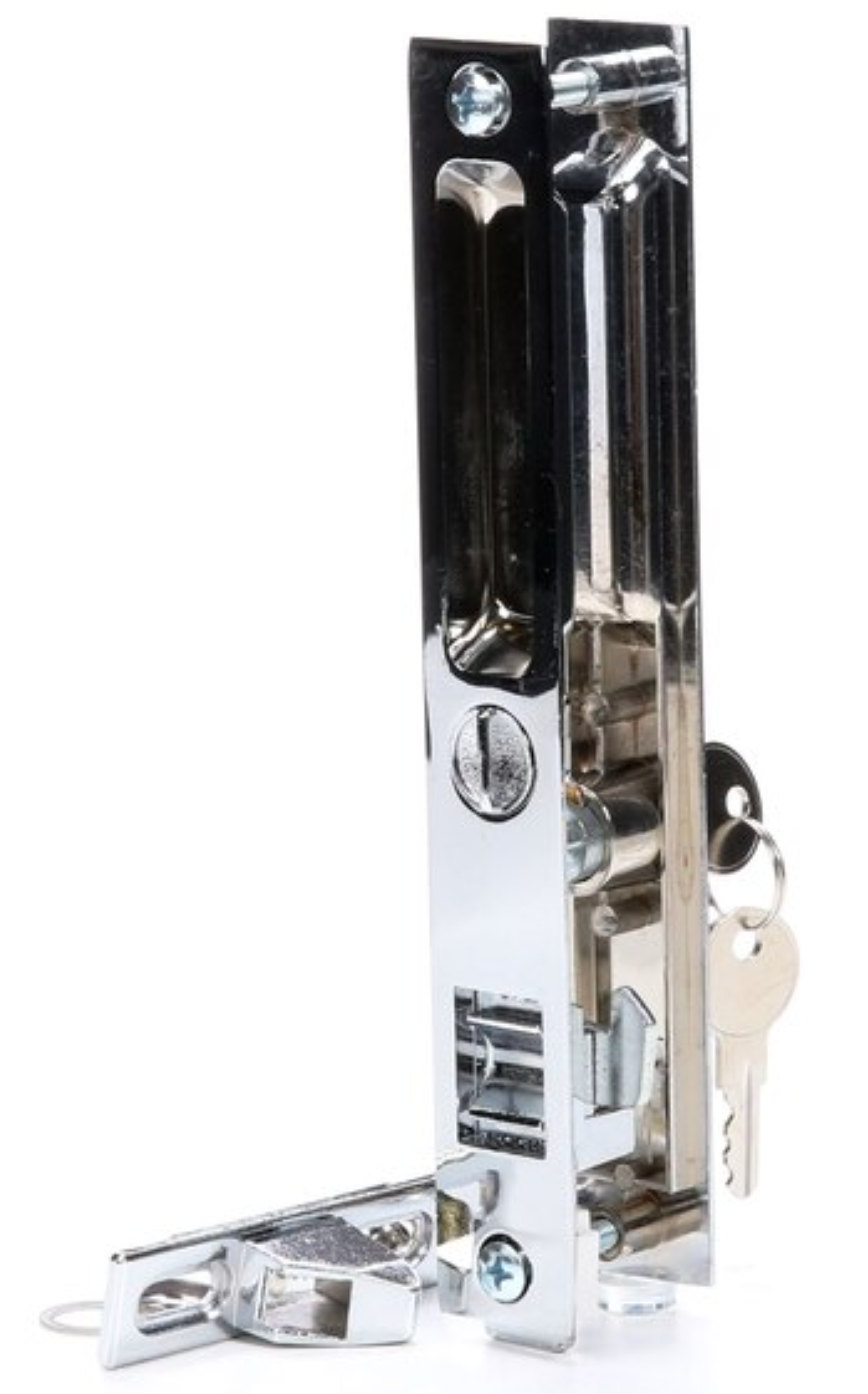 Sliding Door Flush Mount Handle Set with Key Cylinder | Keyed Chrome Flush Mount Sliding Glass Door Handle Set 6-5/8" Screw Holes with 4 Hook Assortment (DL-503-C-K) - Garage and Sliding Door Hardware