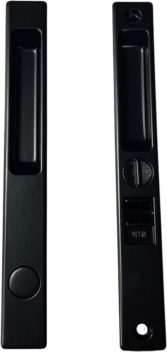 Sliding Glass Patio Door Lock Handle Set, Non-Keyed, Flush Mount, With Nite Lock,"C" Cam, and Keeper, White, 6-9/16" Screw Holes - Garage and Sliding Door Hardware