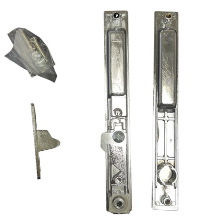 Sliding Glass Patio Door Lock Handle Set, Non-Keyed, Flush Mount, With Nite Lock,"C" Cam, and Keeper, White, 6-9/16" Screw Holes - Garage and Sliding Door Hardware