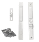 Sliding Glass Patio Door Lock Handle Set, Non-Keyed, Flush Mount, With Nite Lock,"C" Cam, and Keeper, White, 6-9/16" Screw Hole | Sliding Door Handle Replacement Hardware Repairs (DL-504)