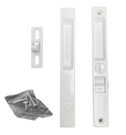 Sliding Door Lock, Non-Keyed, Flush Mount, White, 6-9/16