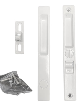 Sliding Door Lock, Non-Keyed, Flush Mount, White, 6-9/16