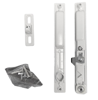 Sliding Glass Patio Door Lock Handle Set, Non-Keyed, Flush Mount, With Nite Lock,"C" Cam, and Keeper, White, 6-9/16" Screw Holes - Garage and Sliding Door Hardware