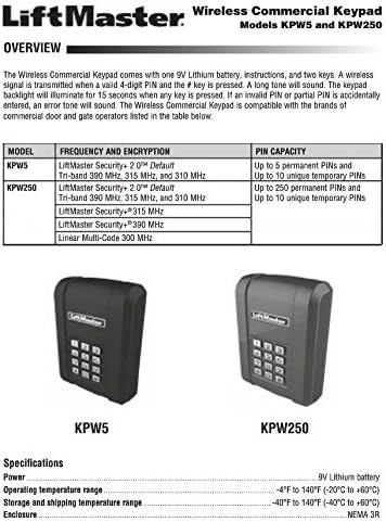 Liftmaster KPW5 Wireless Commercial Keypad - Garage and Sliding Door Hardware