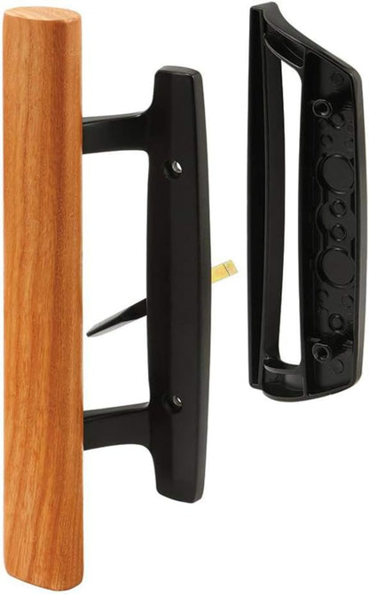 Sliding Patio Glass Door Handle Set Replacement – Diecast with Wood Finish Mortise Style, Fits 3-15/16 In. Hole Spacing - Garage and Sliding Door Hardware