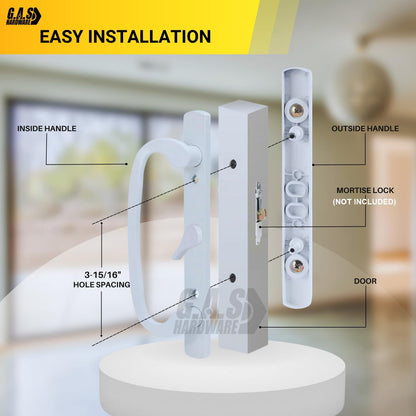 (DH-211-W) Legacy Handle Set for Sliding Doors, 3-15/16" Hole Space- WHITE - CENTER LATCH - Garage and Sliding Door Hardware
