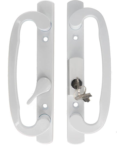 Sliding Door Handle Set, Sash Controls 2265, Keyed Lock, Mortise Type, Fits 3-15/16" Screw Holes, Offset Latch