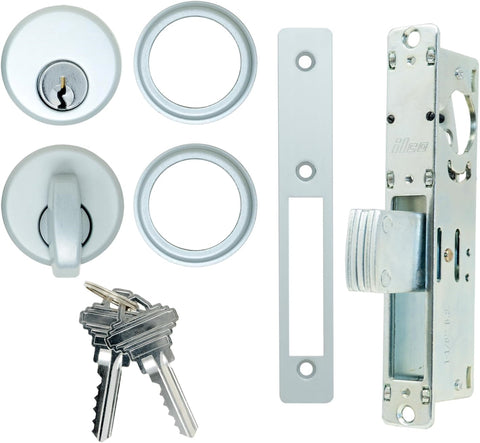 Storefront 1-1/8 in. Mortise Deadlock Function Door Lock  and Cylinder with Keys Set for Adams Rite Type Storefront Door in Zinc and Aluminum White Finish