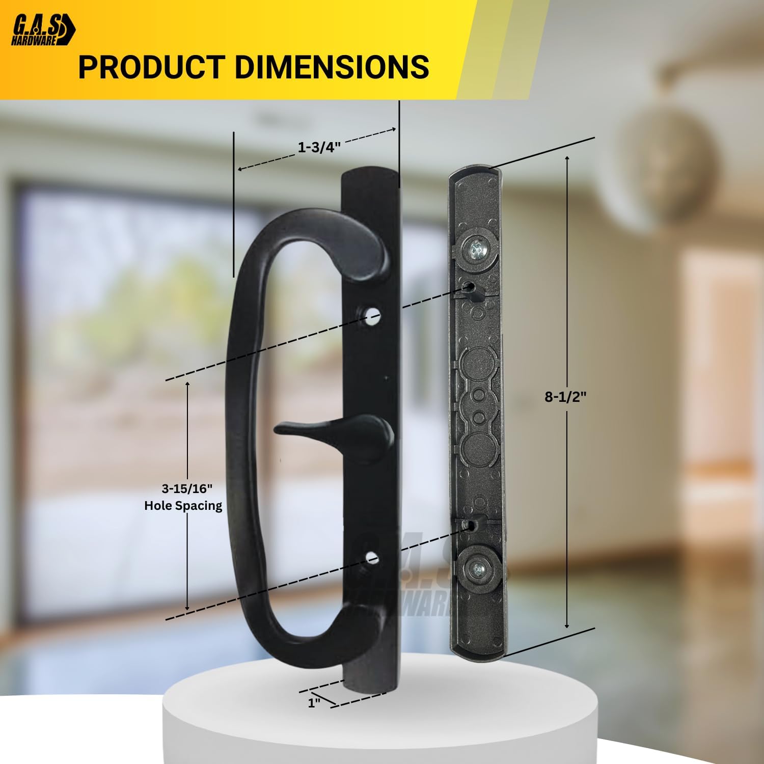 (DH-211-BLACK) Legacy Handle Set for Sliding Doors, 3-15/16" Hole Space- BLACK- CENTER LATCH - Garage and Sliding Door Hardware