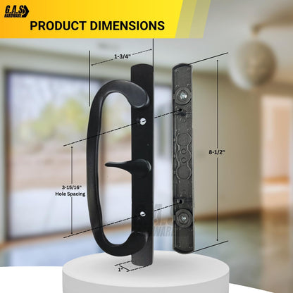 (DH-211-BLACK) Legacy Handle Set for Sliding Doors, 3-15/16" Hole Space- BLACK- CENTER LATCH - Garage and Sliding Door Hardware