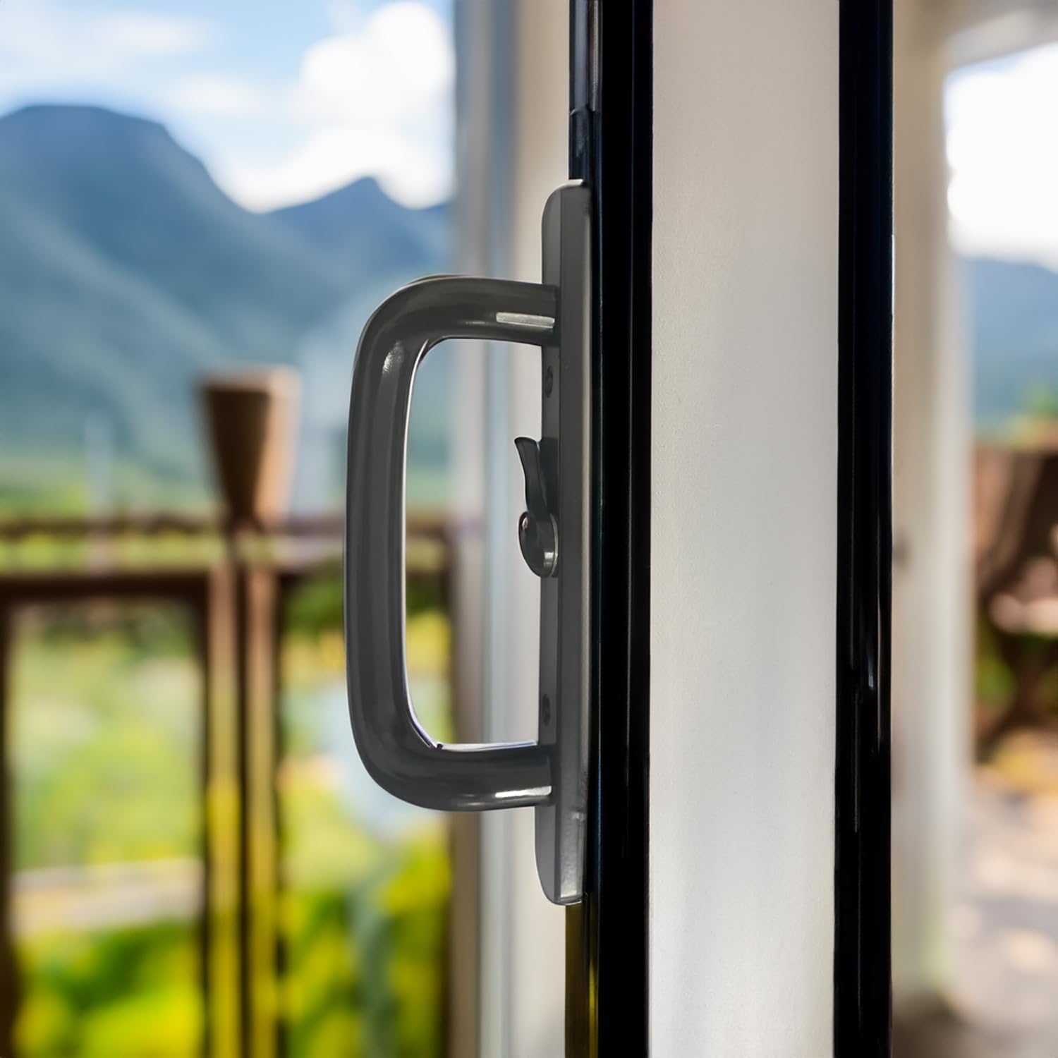 (DH-204-C-B) Windor Handle for Sliding Door, 3-15/16" Hole Space - Center Latch, Bronze - Garage and Sliding Door Hardware