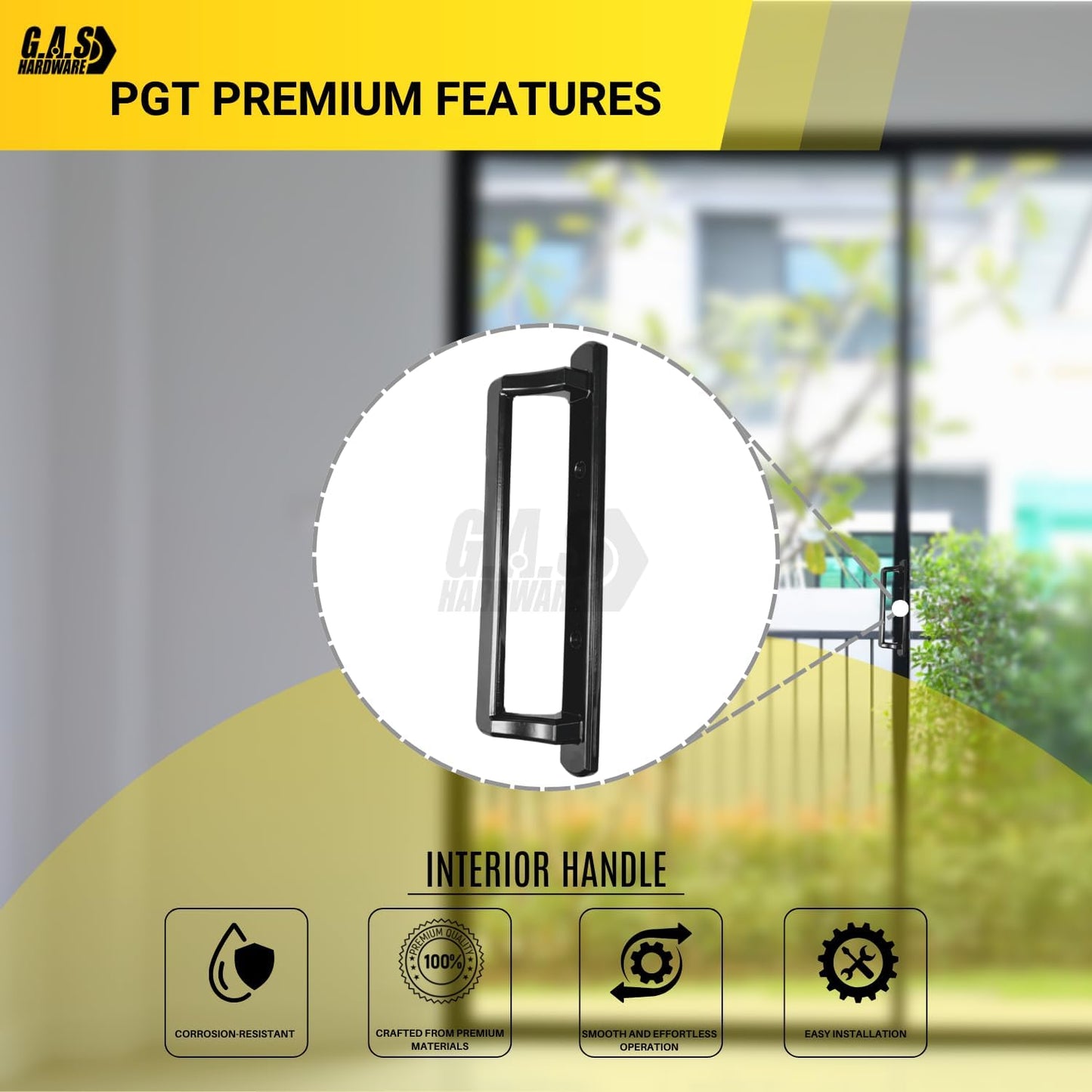 PGT 10" Black Sliding Door Handle Set w/ 3-7/8" Hole Spacing - Garage and Sliding Door Hardware