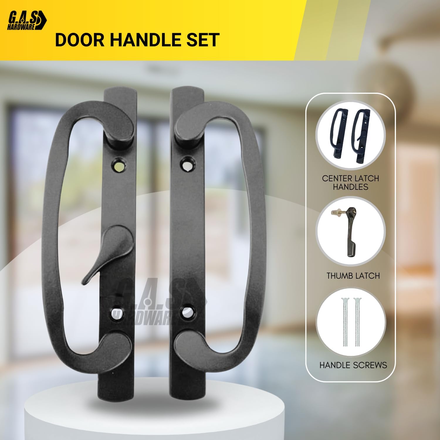 (DH-211-BLACK) Legacy Handle Set for Sliding Doors, 3-15/16" Hole Space- BLACK- CENTER LATCH - Garage and Sliding Door Hardware