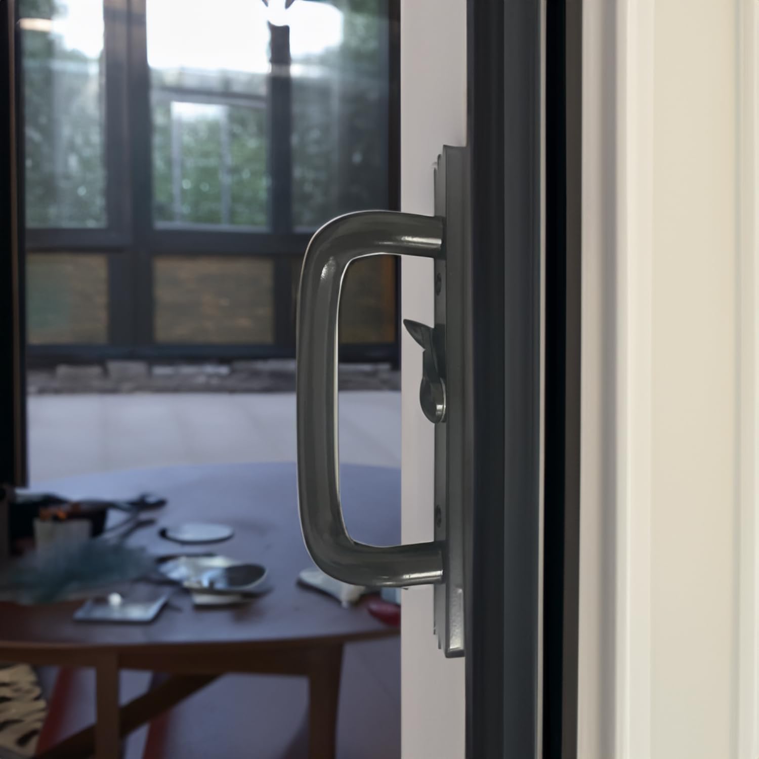 (DH-204-C-B) Windor Handle for Sliding Door, 3-15/16" Hole Space - Center Latch, Bronze - Garage and Sliding Door Hardware