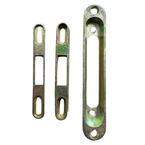 5-3/4" Pocket Trim Adapter Plate with 5-1/4" Hole Spacing and Two Raised Keepers for Standard Sliding Patio Glass Door Mortise Lock Replacement and Repair