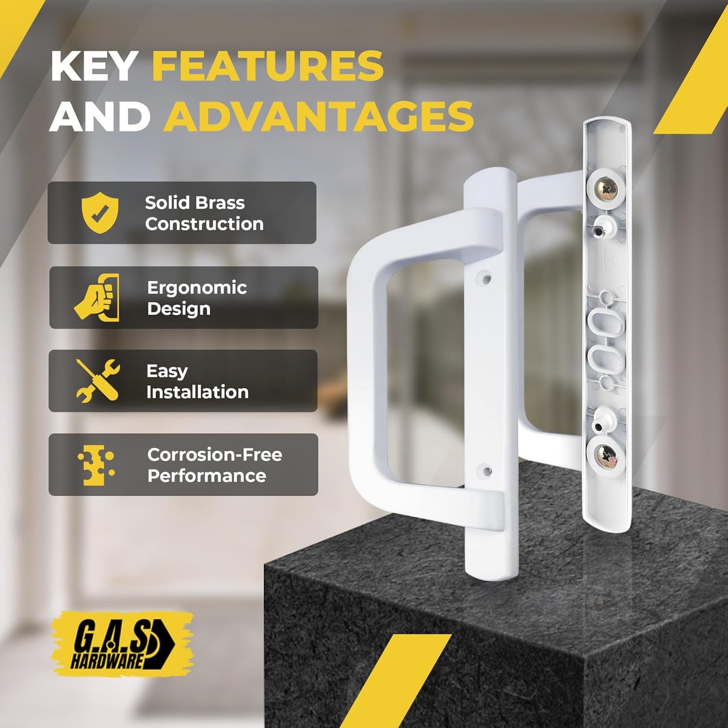 (DH-210-W) PGT Handle Replacement for Sliding Door, 3-15/16" Hole Space- White - Garage and Sliding Door Hardware