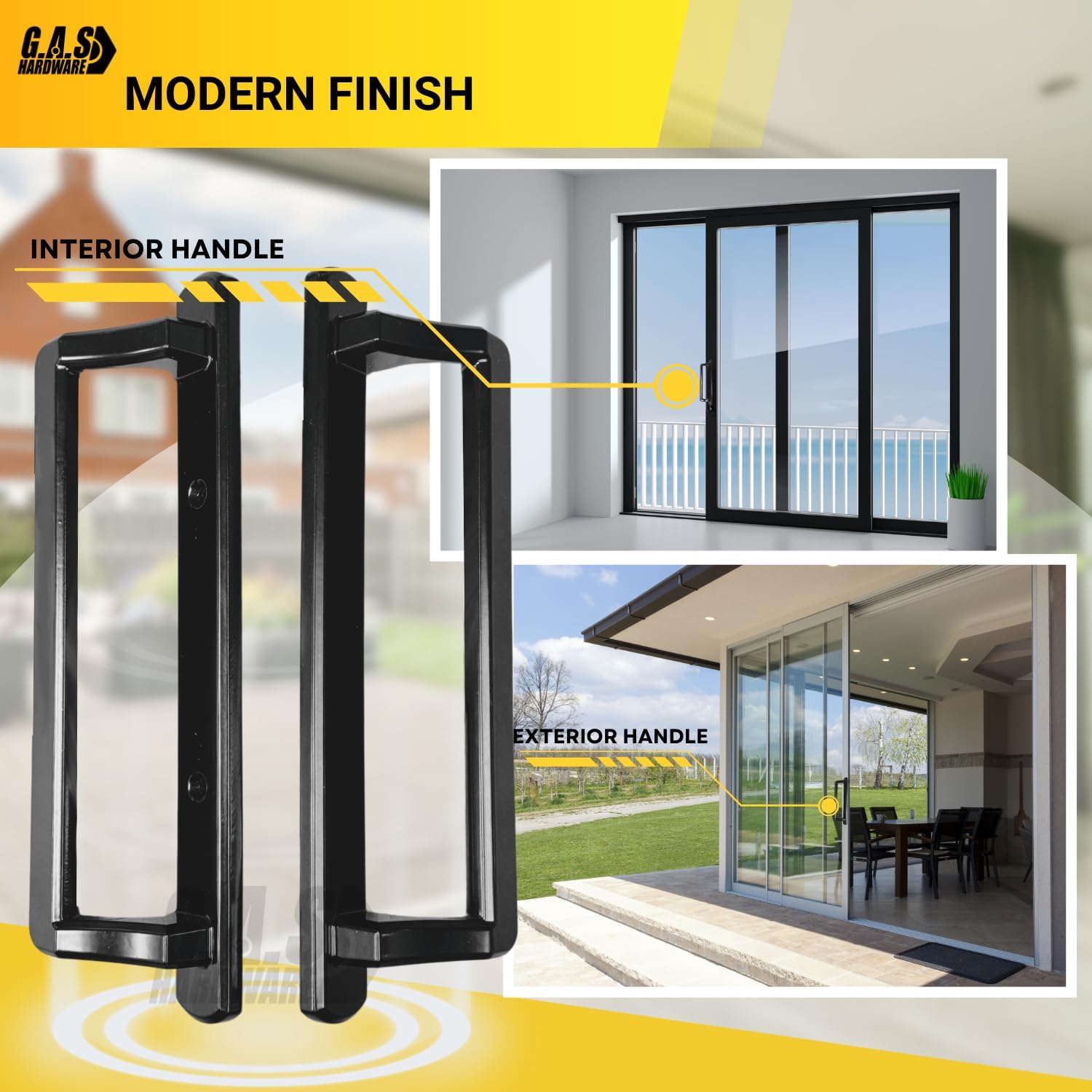 PGT 10" Black Sliding Door Handle Set w/ 3-7/8" Hole Spacing - Garage and Sliding Door Hardware