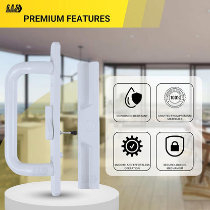 (DH-204-W) Windor Handle for Sliding Door, 3-15/16" Hole Space - Offset Latch, White - Garage and Sliding Door Hardware