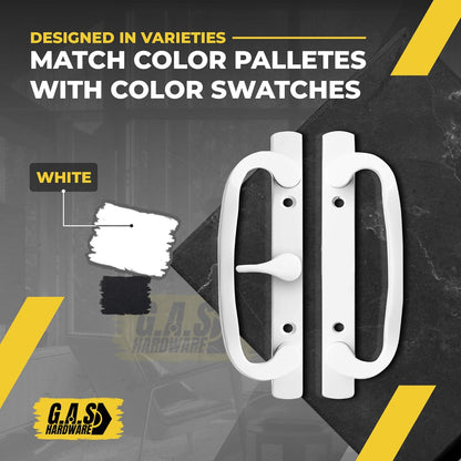 (DH-211-W) Legacy Handle Set for Sliding Doors, 3-15/16" Hole Space- WHITE - CENTER LATCH - Garage and Sliding Door Hardware